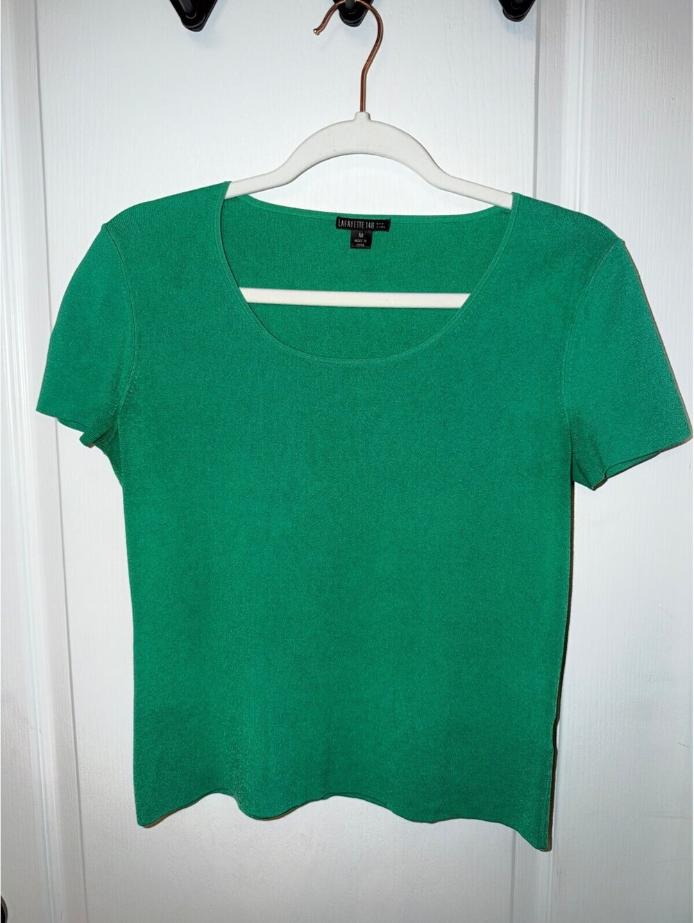 Lafayette 148 New York Green Short Sleeve Knit Top Medium - Picture 1 of 3